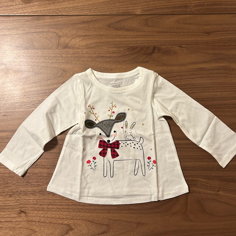 First Impressions White Long Sleeve Deer Shirt Size 12M Holiday